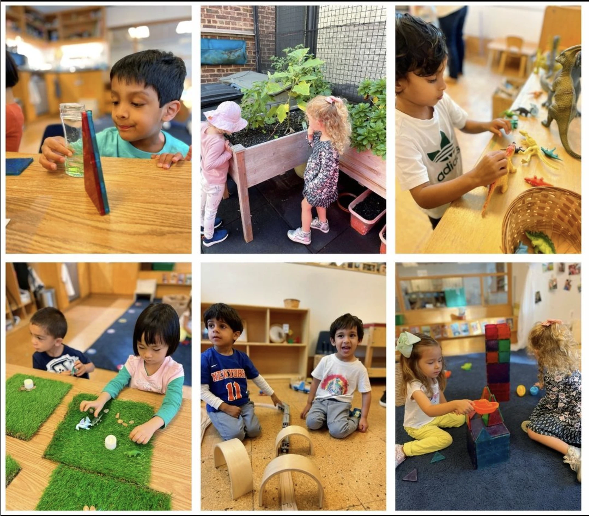 collage of kids playing in a classroom