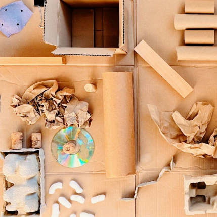 a collage of cardboard